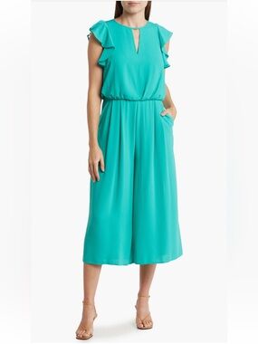 Eliza J Teal Moss Ruffle Sleeve
Crepe Jumpsuit NWT
